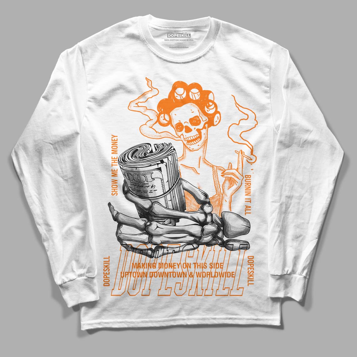 Wmns Dunk Low 'Magma Orange DopeSkill Long Sleeve T-Shirt Show Me The Money Graphic Streetwear - White