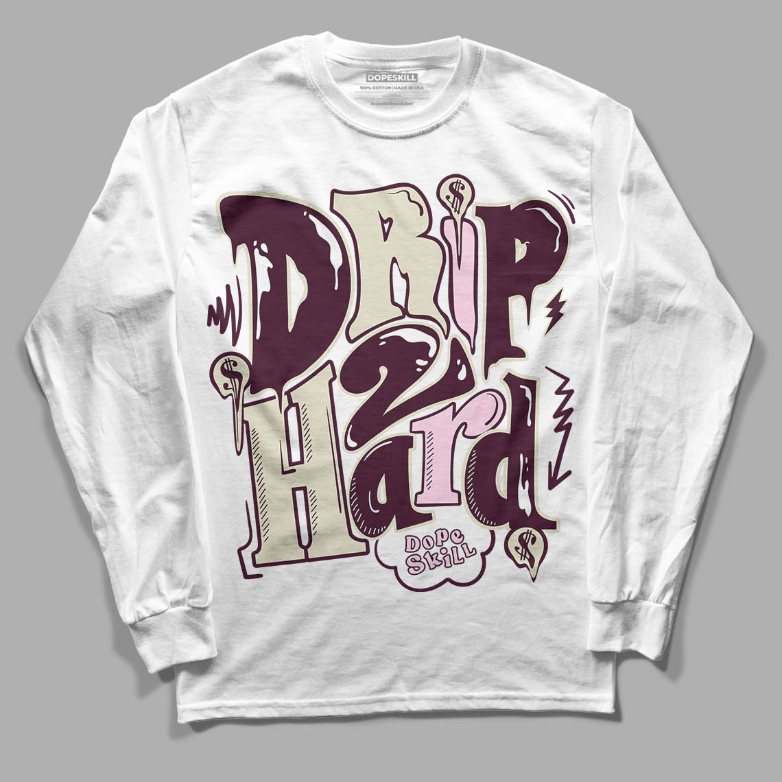 Dunk Low Night Maroon and Medium Soft Pink DopeSkill Long Sleeve T-Shirt Drip Too Hard Graphic Streetwear - White