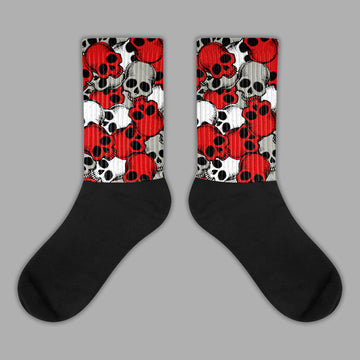 Drawn Skulls Sublimated Socks Match Fire Red 3s