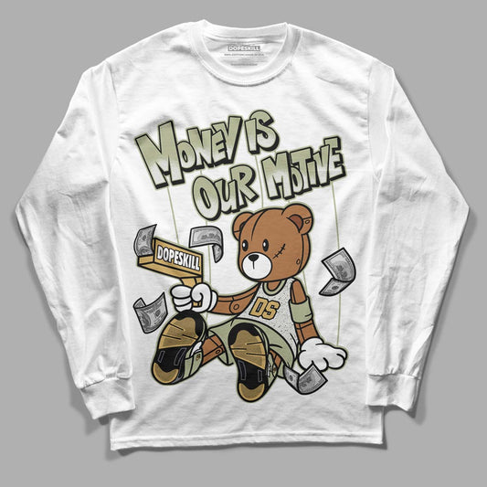 Jade Horizon 5s DopeSkill Long Sleeve T-Shirt Money Is Our Motive Bear Graphic - White 