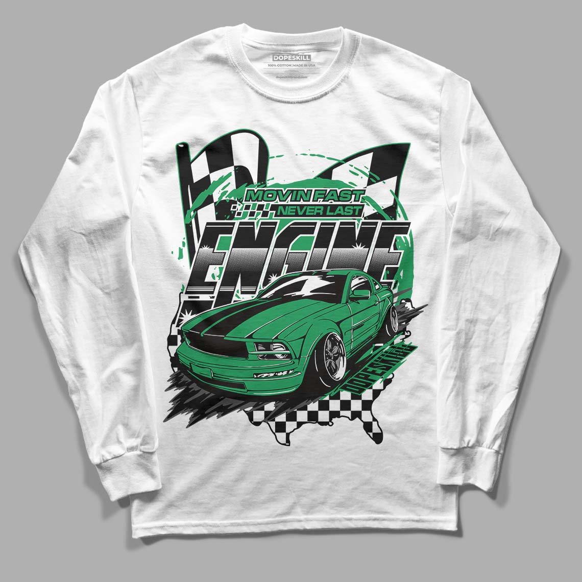 Jordan 1 Low Lucky Green DopeSkill Long Sleeve T-Shirt ENGINE Tshirt Graphic Streetwear - White