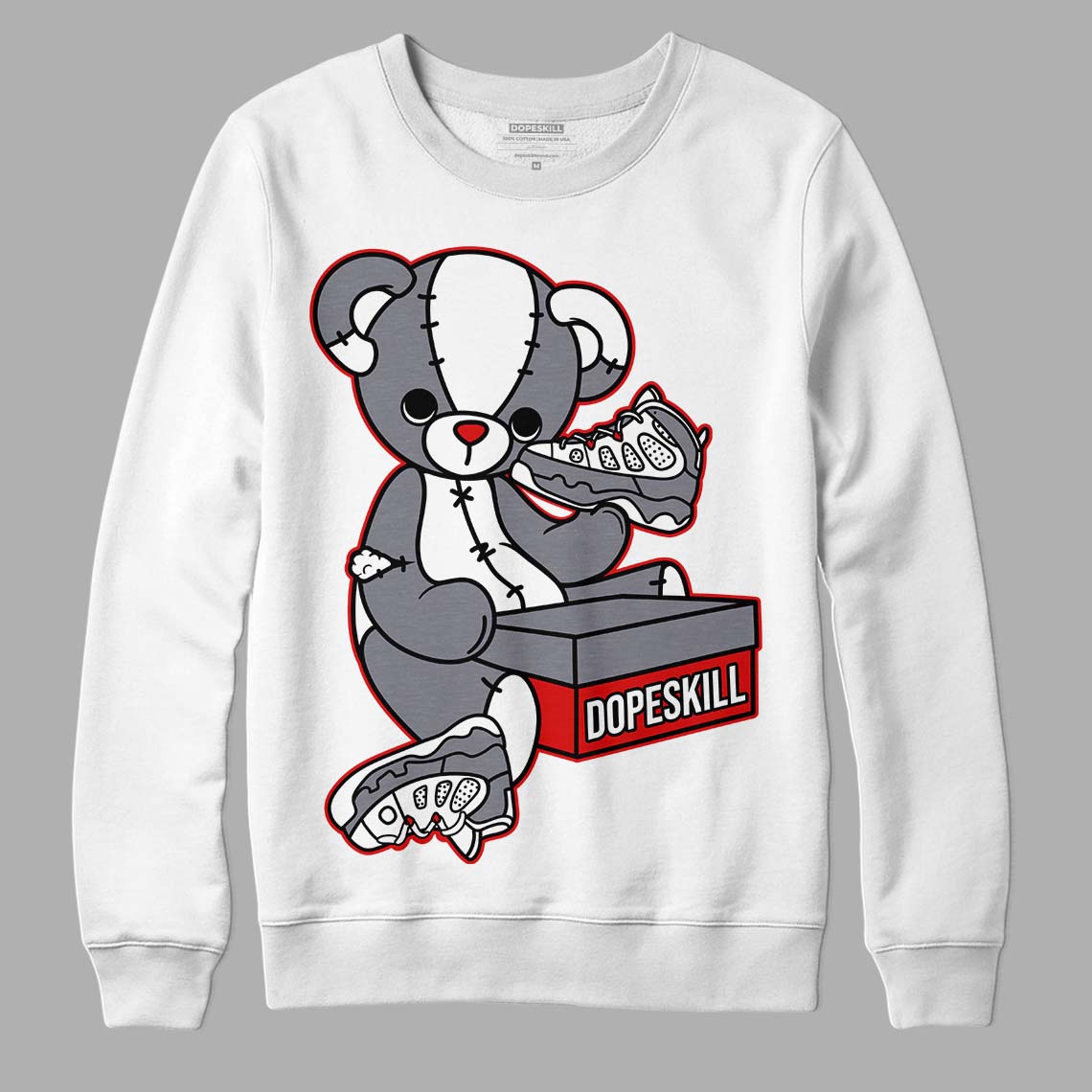 Fire Red 9s DopeSkill Sweatshirt Sneakerhead BEAR Graphic - White 