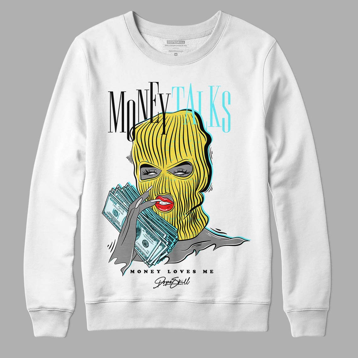 Aqua 5s DopeSkill Sweatshirt Money Talks Graphic - White 