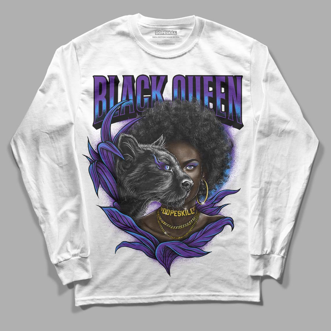 Court Purple 13s DopeSkill Long Sleeve T-Shirt New Black Queen Graphic - White 