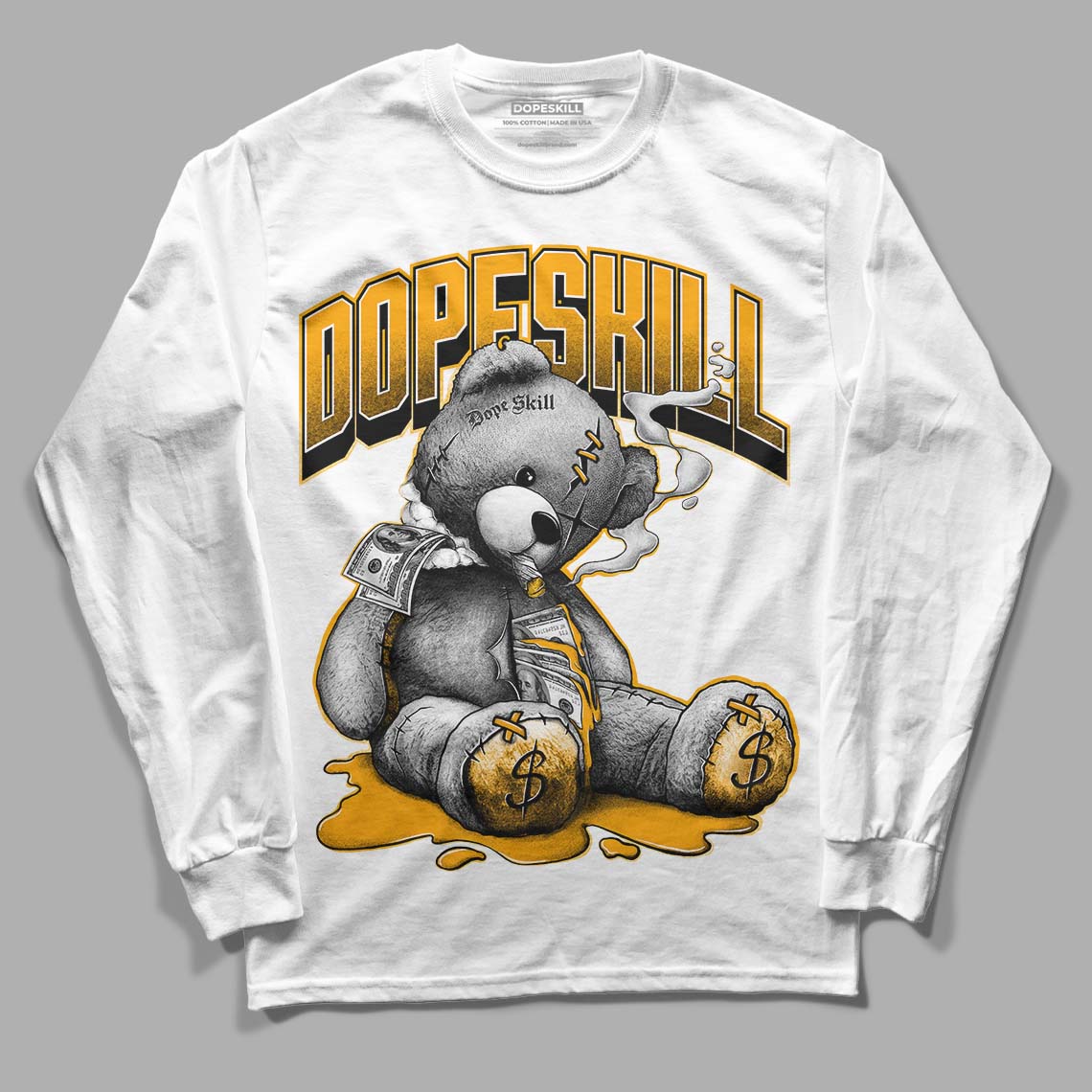 Black Taxi 12s DopeSkill Long Sleeve T-Shirt Sick Bear Graphic - White 