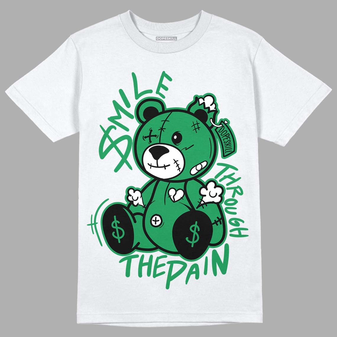 Jordan 1 Low Lucky Green DopeSkill T-Shirt BEAN Graphic Streetwear - White