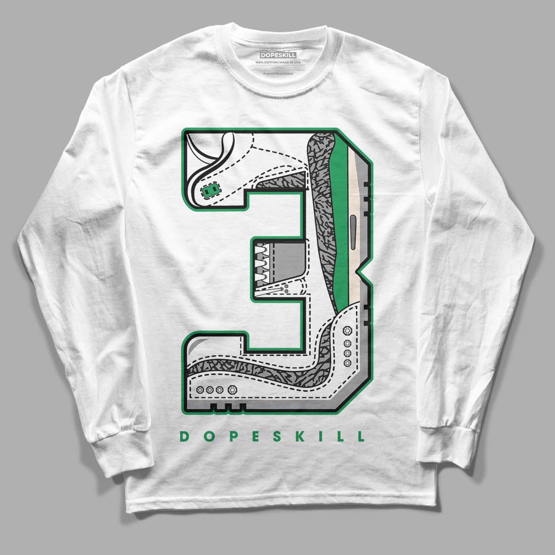 Jordan 3 WMNS “Lucky Green” DopeSkill Long Sleeve T-Shirt No.3 Graphic Streetwear - White