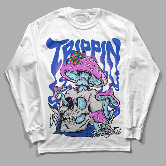 Hyper Royal 12s DopeSkill Long Sleeve T-Shirt Trippin Graphic - White