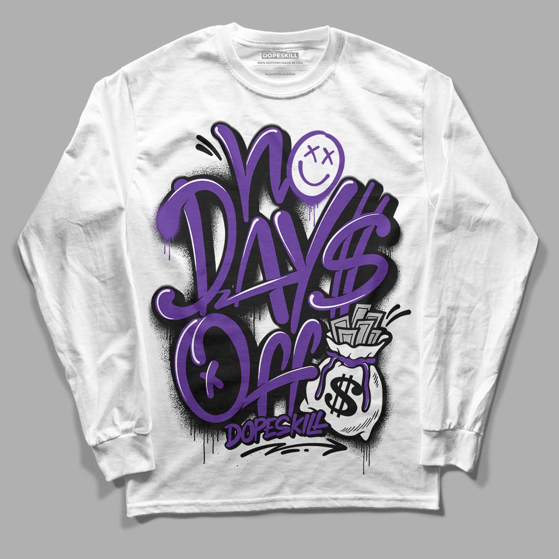 Court Purple 13s DopeSkill Long Sleeve T-Shirt No Days Off Graphic - White 