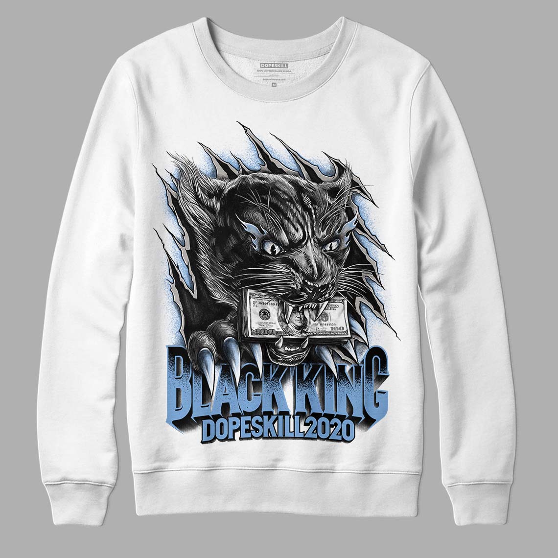 Jordan 5 Retro University Blue DopeSkill Sweatshirt Black King Graphic Streetwear - White 