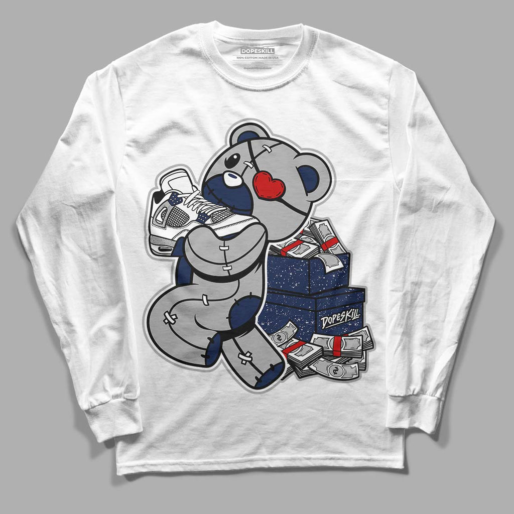 Midnight Navy 4s DopeSkill Long Sleeve T-Shirt Bear Steals Sneaker Graphic - White
