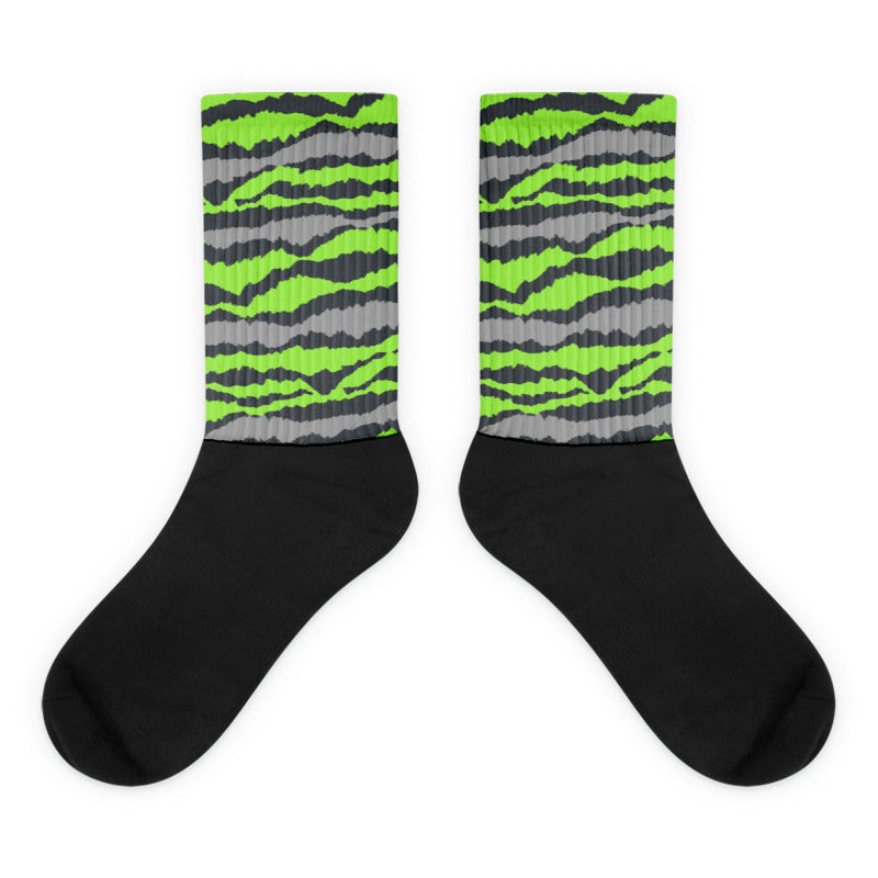 Abstract Tiger Sublimated Socks Match Jordan 5 Green Bean