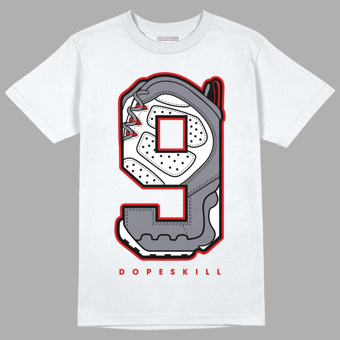 Fire Red 9s DopeSkill T-Shirt No.9 Graphic - White 