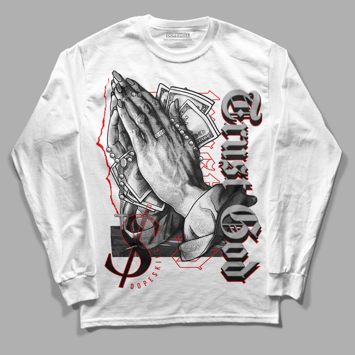 Jordan 5 Retro P51 Camo DopeSkill Long Sleeve T-Shirt Trust God Graphic Streetwear - White 