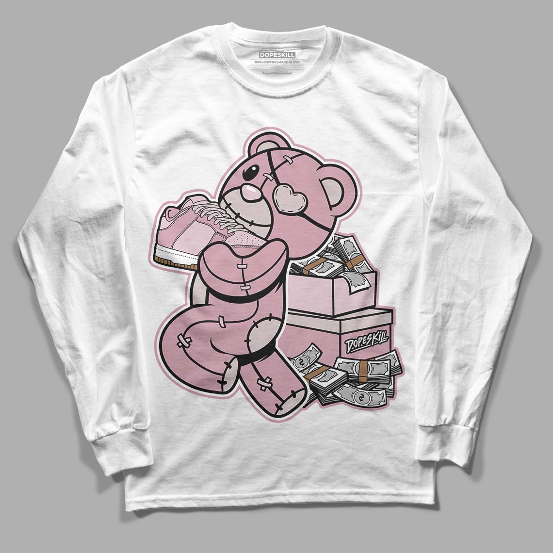 Dunk Low Teddy Bear Pink DopeSkill Long Sleeve T-Shirt Bear Steals Sneaker Graphic - White 