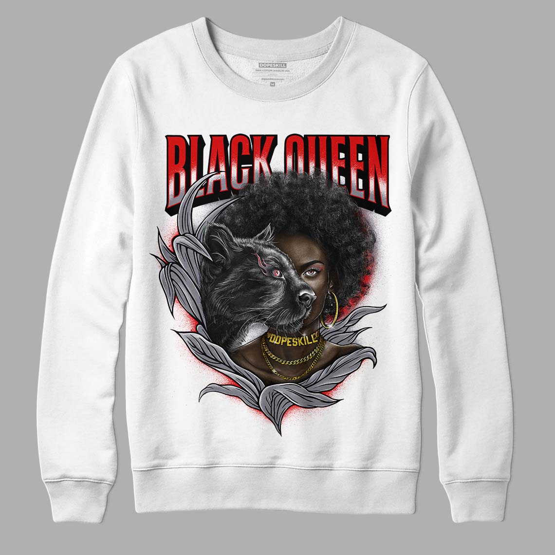 Fire Red 9s DopeSkill Sweatshirt New Black Queen Graphic - White 