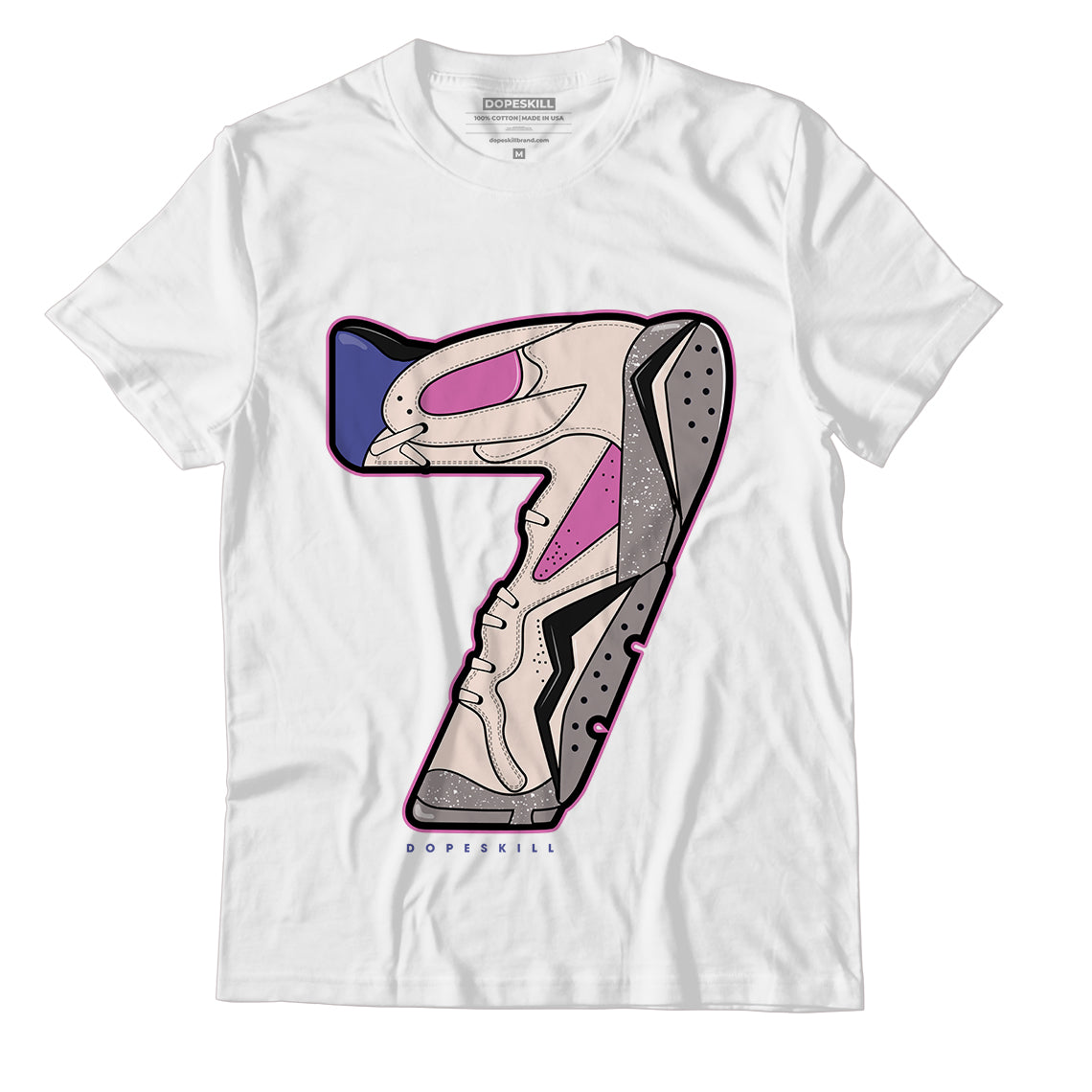 Jordan 7 SE Sapphire DopeSkill T-Shirt No.7 Graphic - White 