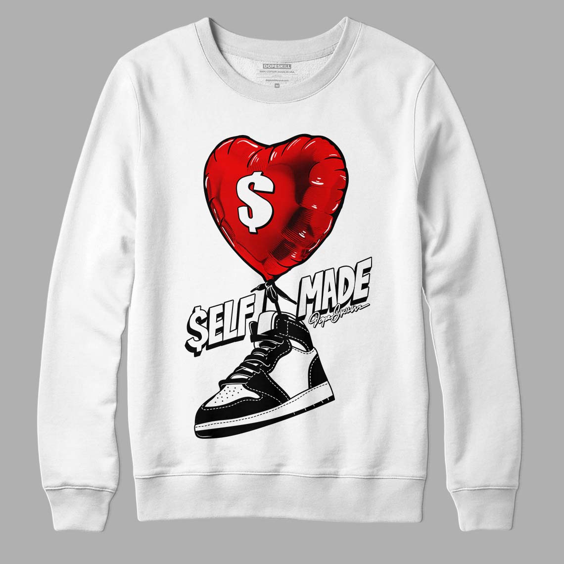 Jordan 1 High 85 Black White DopeSkill Sweatshirt Self Made Graphic Streetwear - White 