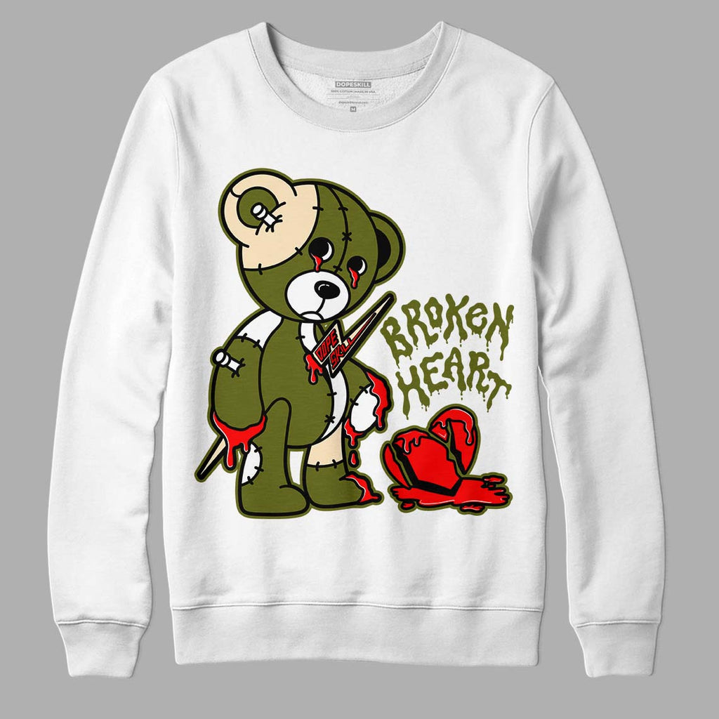 Travis Scott x Jordan 1 Low OG “Olive” DopeSkill Sweatshirt Broken Heart Graphic Streetwear - White