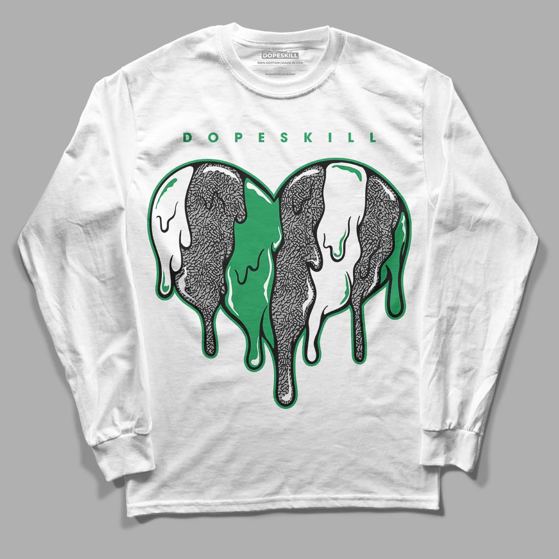 Jordan 3 WMNS “Lucky Green” DopeSkill Long Sleeve T-Shirt Slime Drip Heart Graphic Streetwear - White