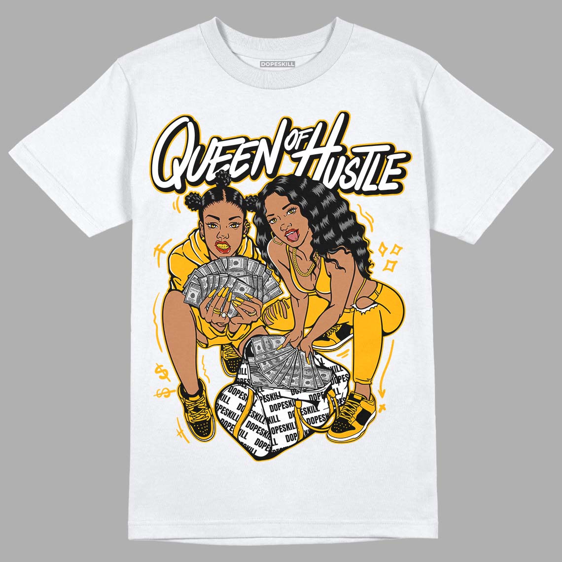 Goldenrod Dunk DopeSkill T-Shirt Queen Of Hustle Graphic - White 