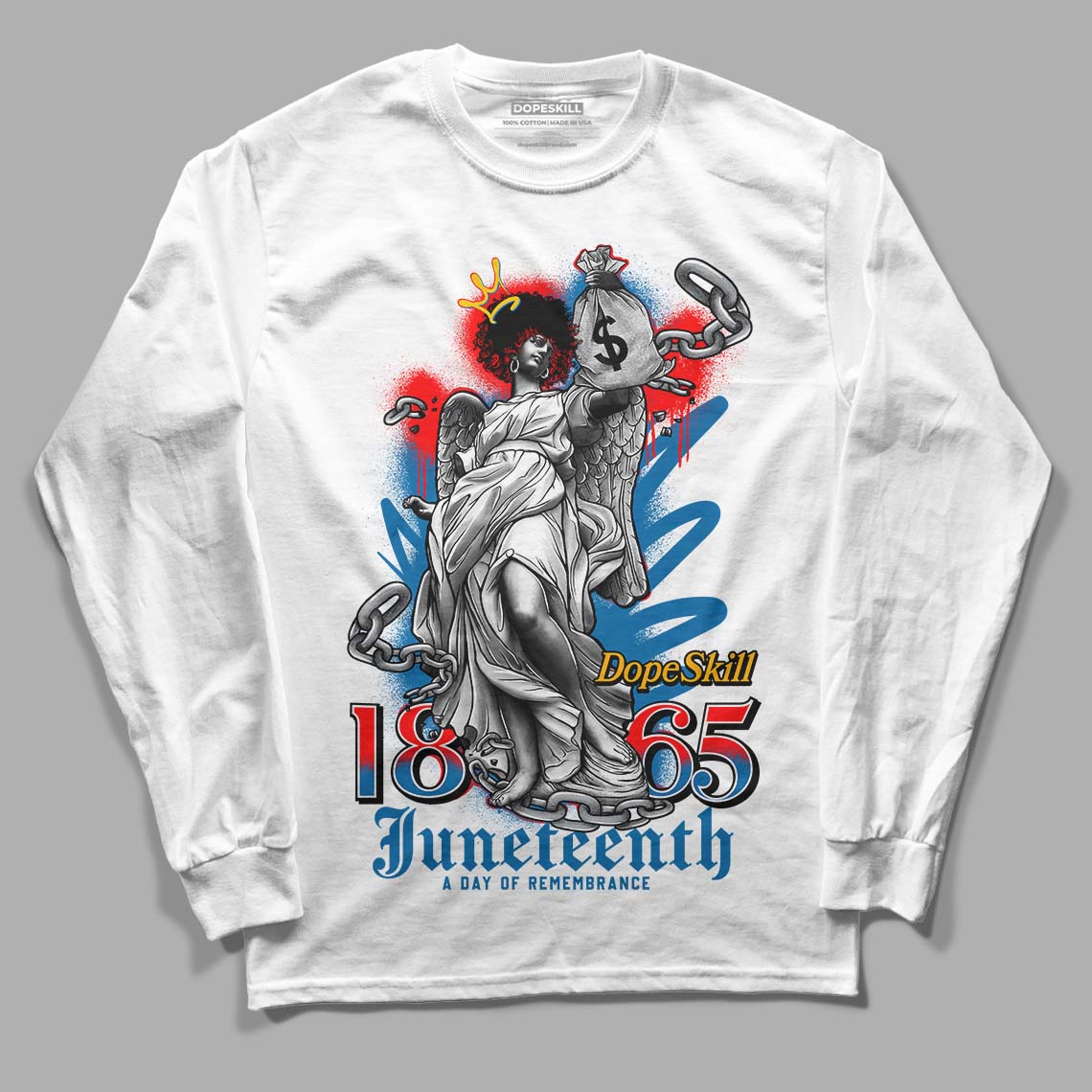 Messy Room 4S DopeSkill Long Sleeve T-Shirt Juneteenth Graphic - White