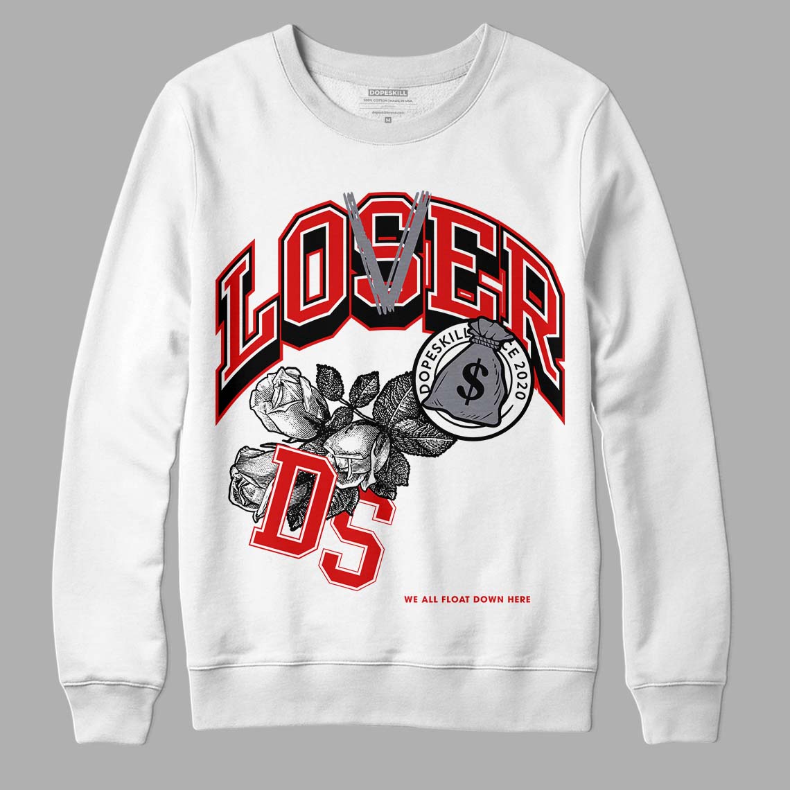 Gym Red 9s DopeSkill Sweatshirt Loser Lover Graphic - White 