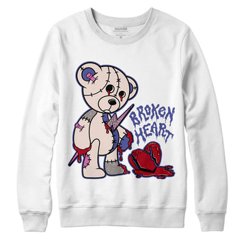 Jordan 7 SE Sapphire DopeSkill Sweatshirt Broken Heart Graphic - White 