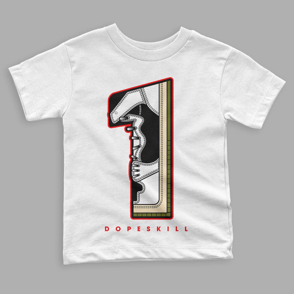 Travis Scott x Jordan 1 Low OG “Olive” DopeSkill Toddler Kids T-shirt No.1 Graphic Streetwear - White