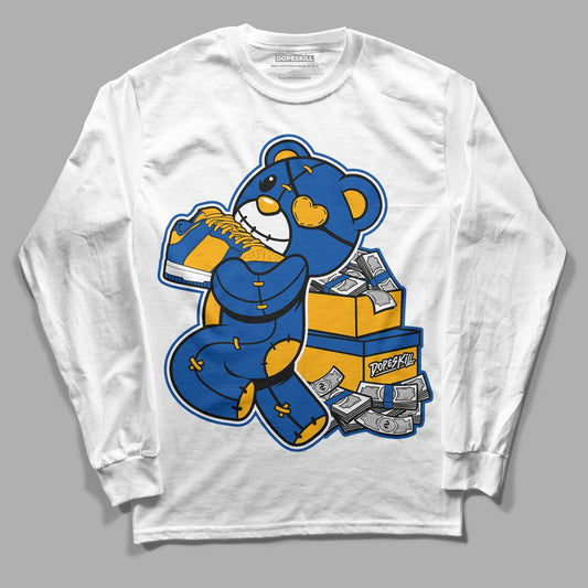 Dunk Blue Jay and University Gold DopeSkill Long Sleeve T-Shirt Bear Steals Sneaker Graphic Streetwear - White