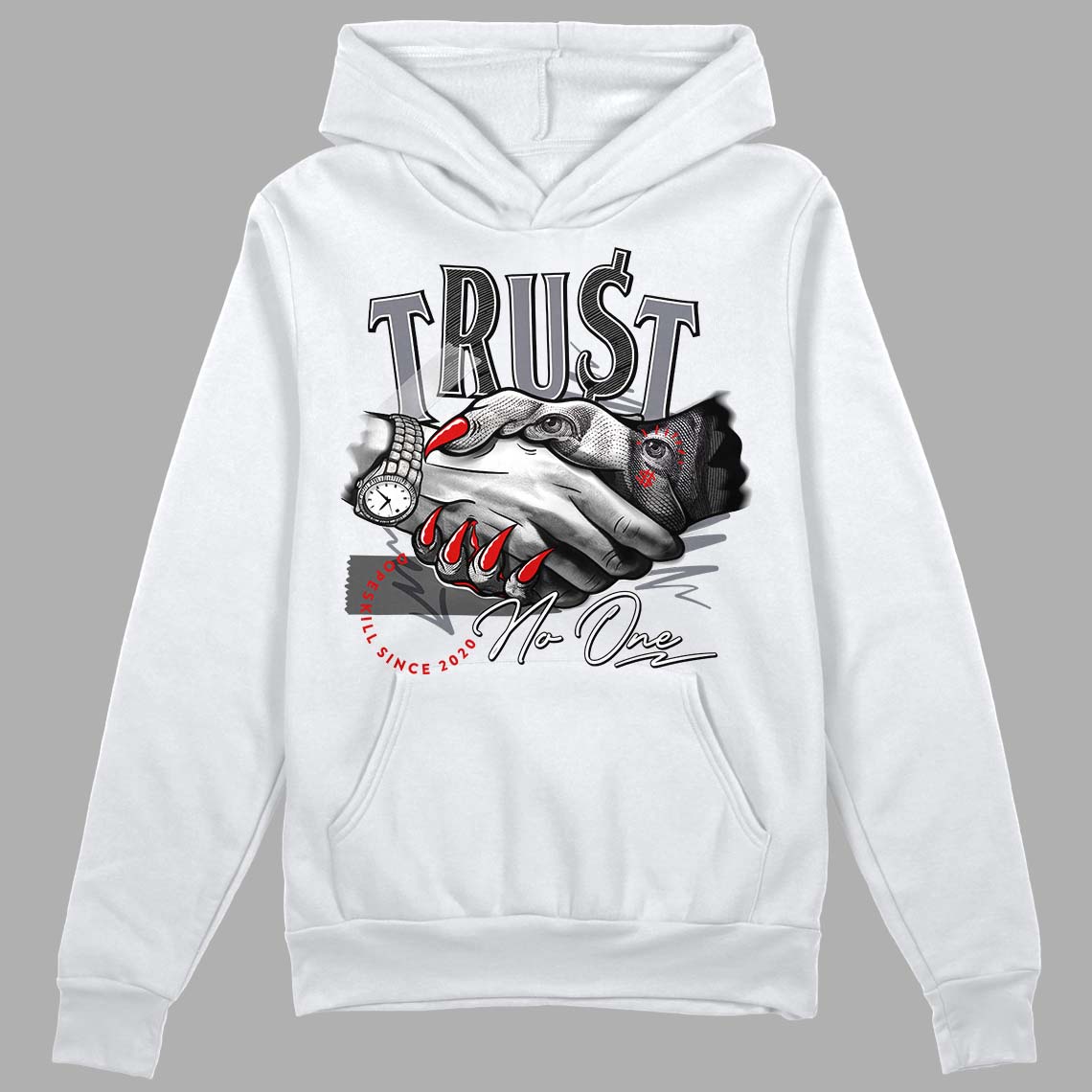 Fire Red 9s DopeSkill Hoodie Sweatshirt Trust No One Graphic - White 