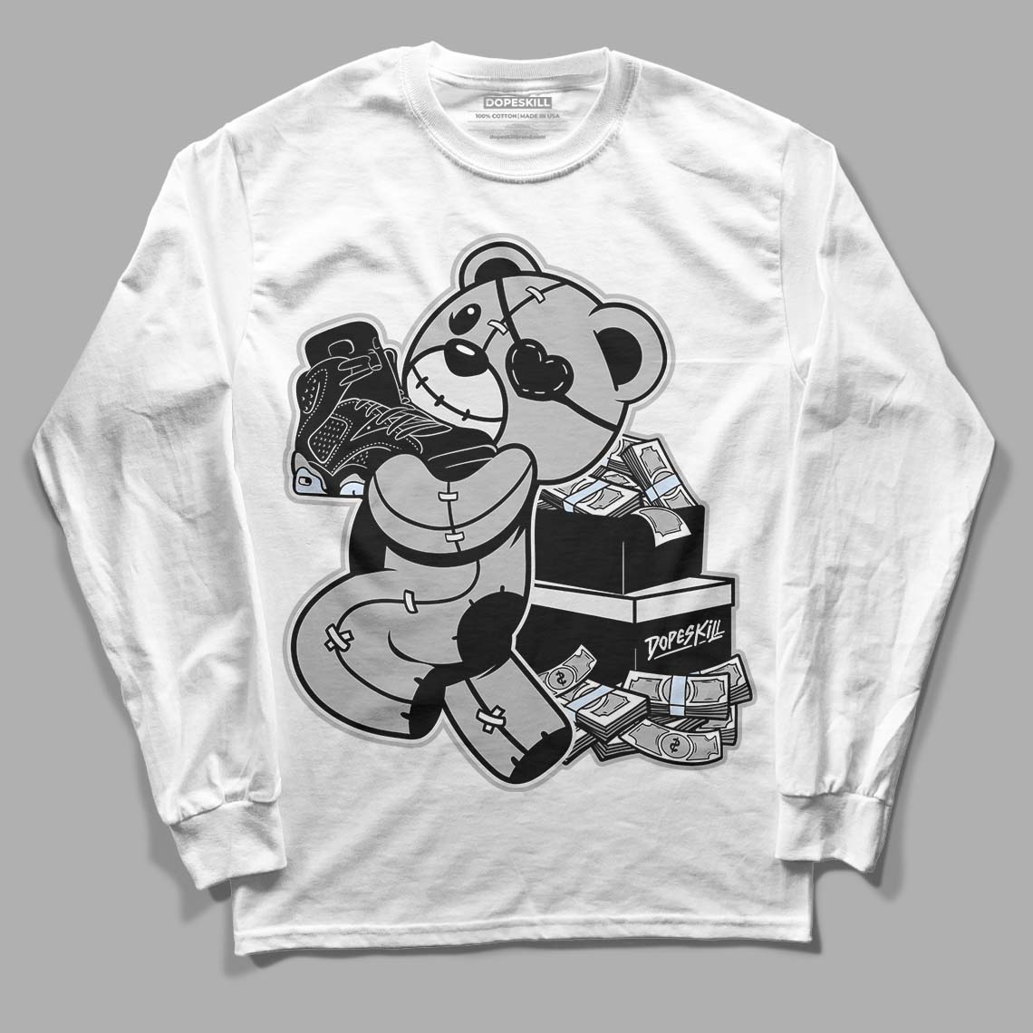 Black Metallic Chrome 6s DopeSkill Long Sleeve T-Shirt Bear Steals Sneaker Graphic - White