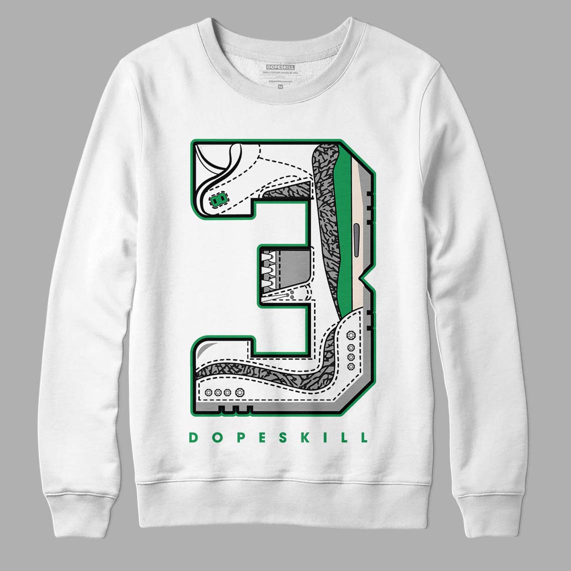 Jordan 3 WMNS “Lucky Green” DopeSkill Sweatshirt No.3 Graphic Streetwear - White