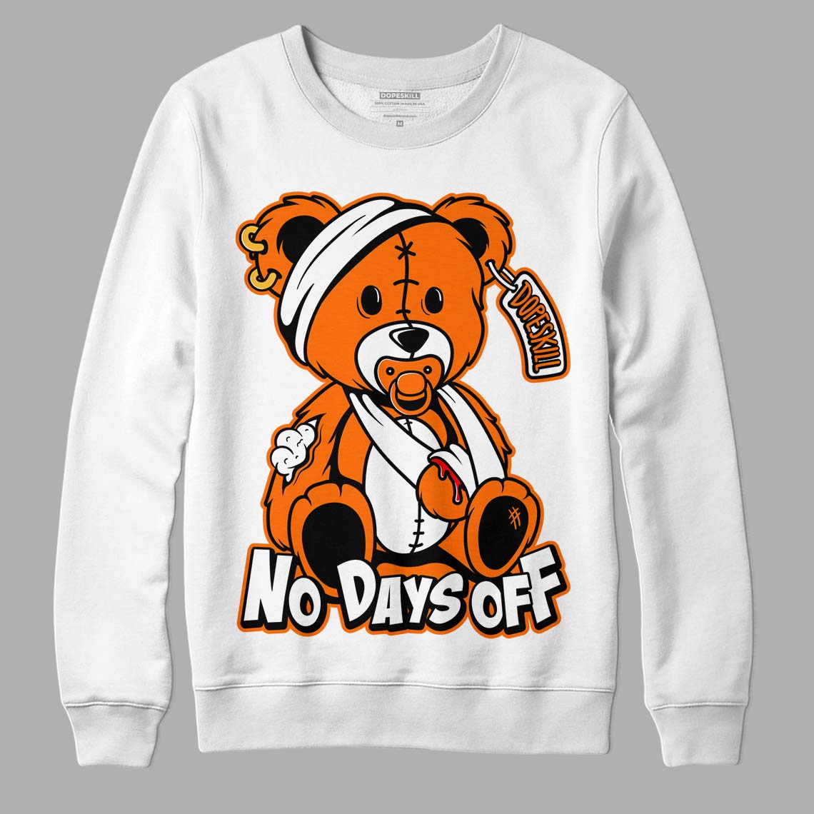 Orange Black White DopeSkill Sweatshirt Hurt Bear Graphic - White 