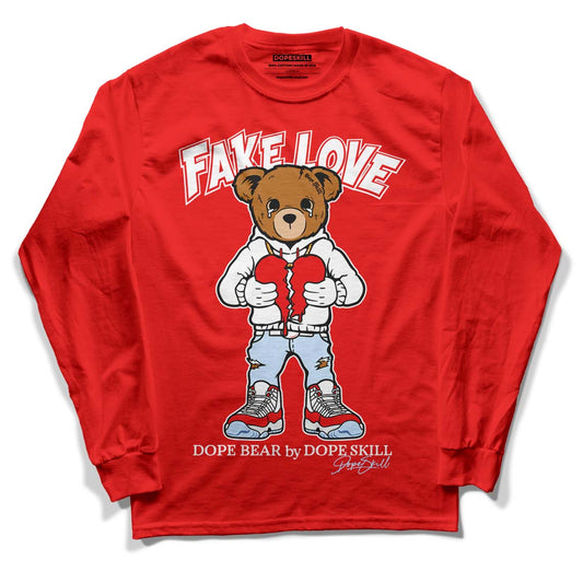 Cherry 11s DopeSkill Varsity Red Long Sleeve T-Shirt Fake Love Graphic