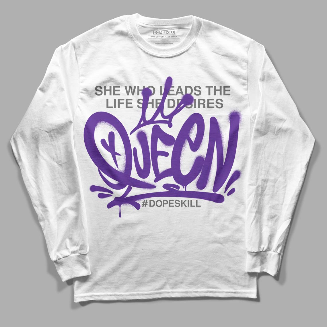 Dark Iris 3s DopeSkill Long Sleeve T-Shirt Queen Graphic - White 