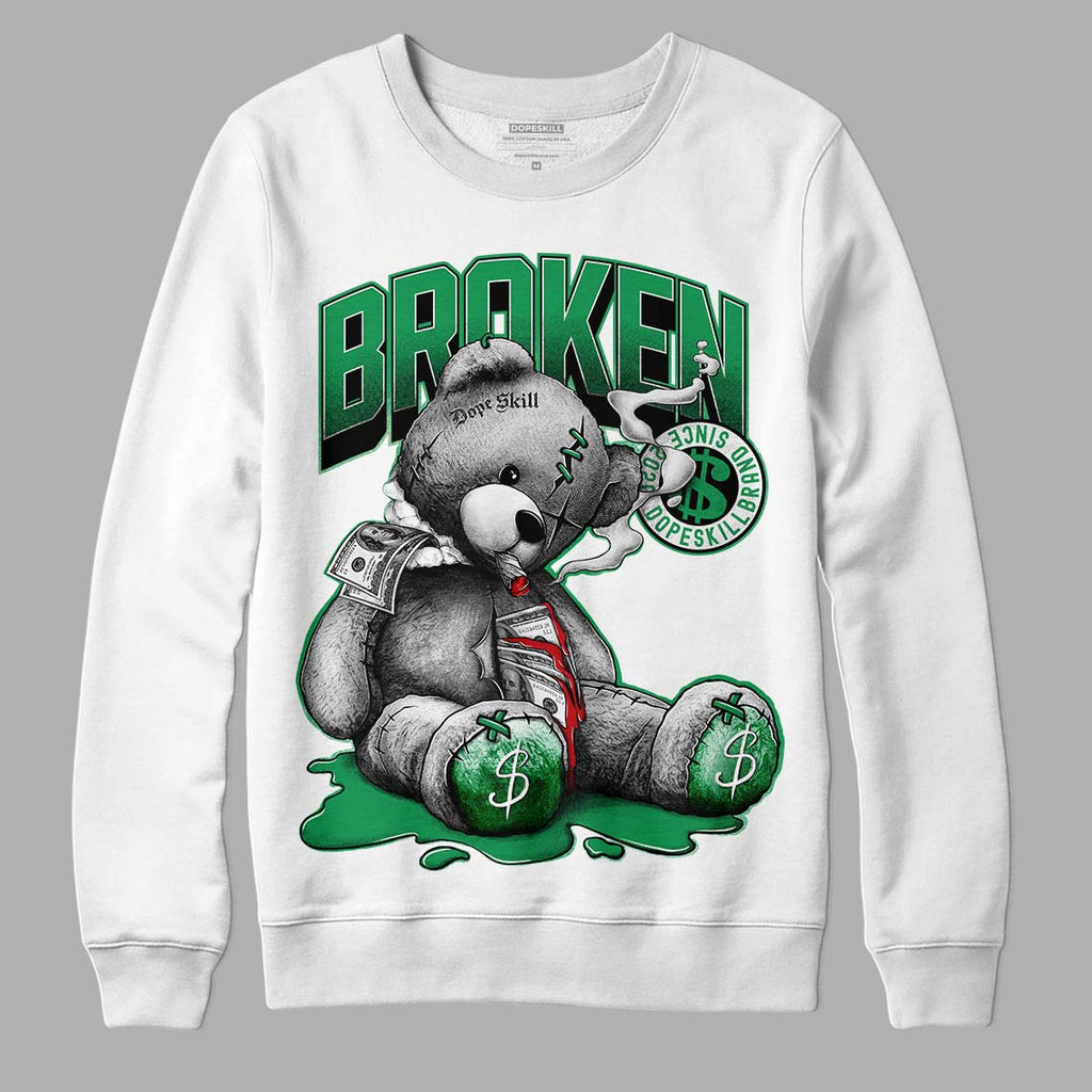 Jordan 1 Low Lucky Green DopeSkill Sweatshirt Sick Bear Graphic Streetwear - White