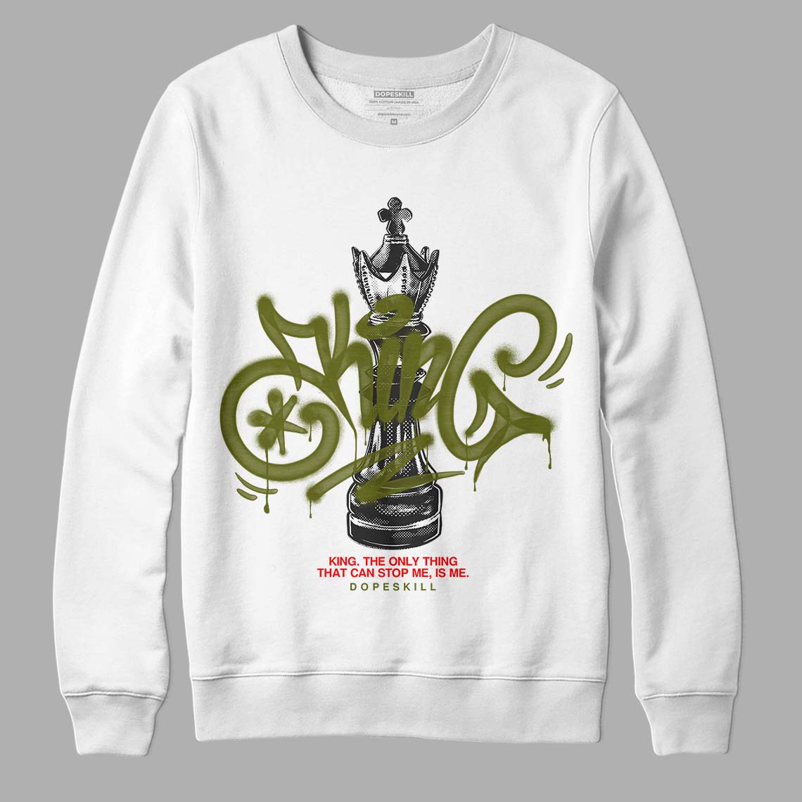 Travis Scott x Jordan 1 Low OG “Olive” DopeSkill Sweatshirt King Chess Graphic Streetwear - White