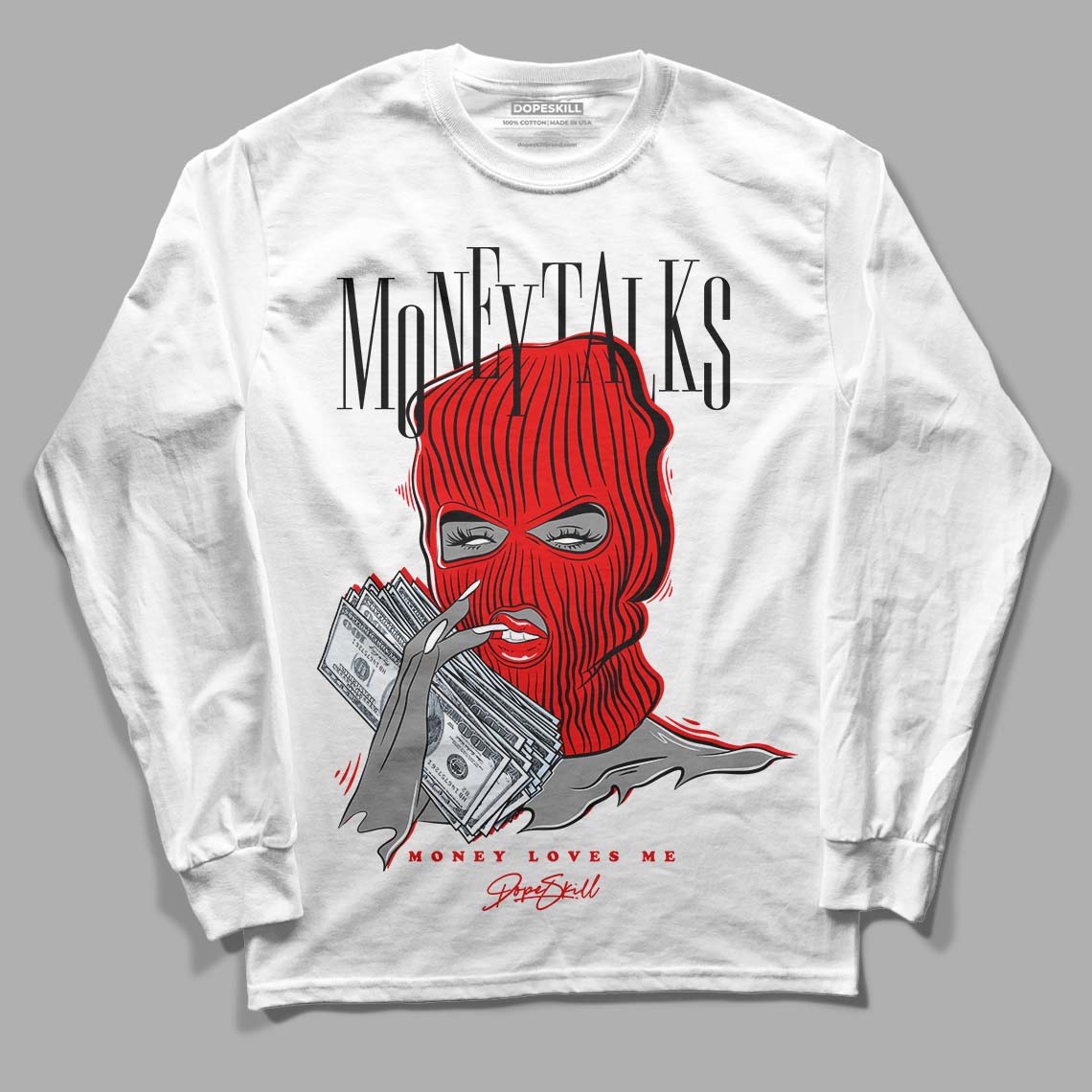 Cherry 11s DopeSkill Long Sleeve T-Shirt Money Talks Graphic - White