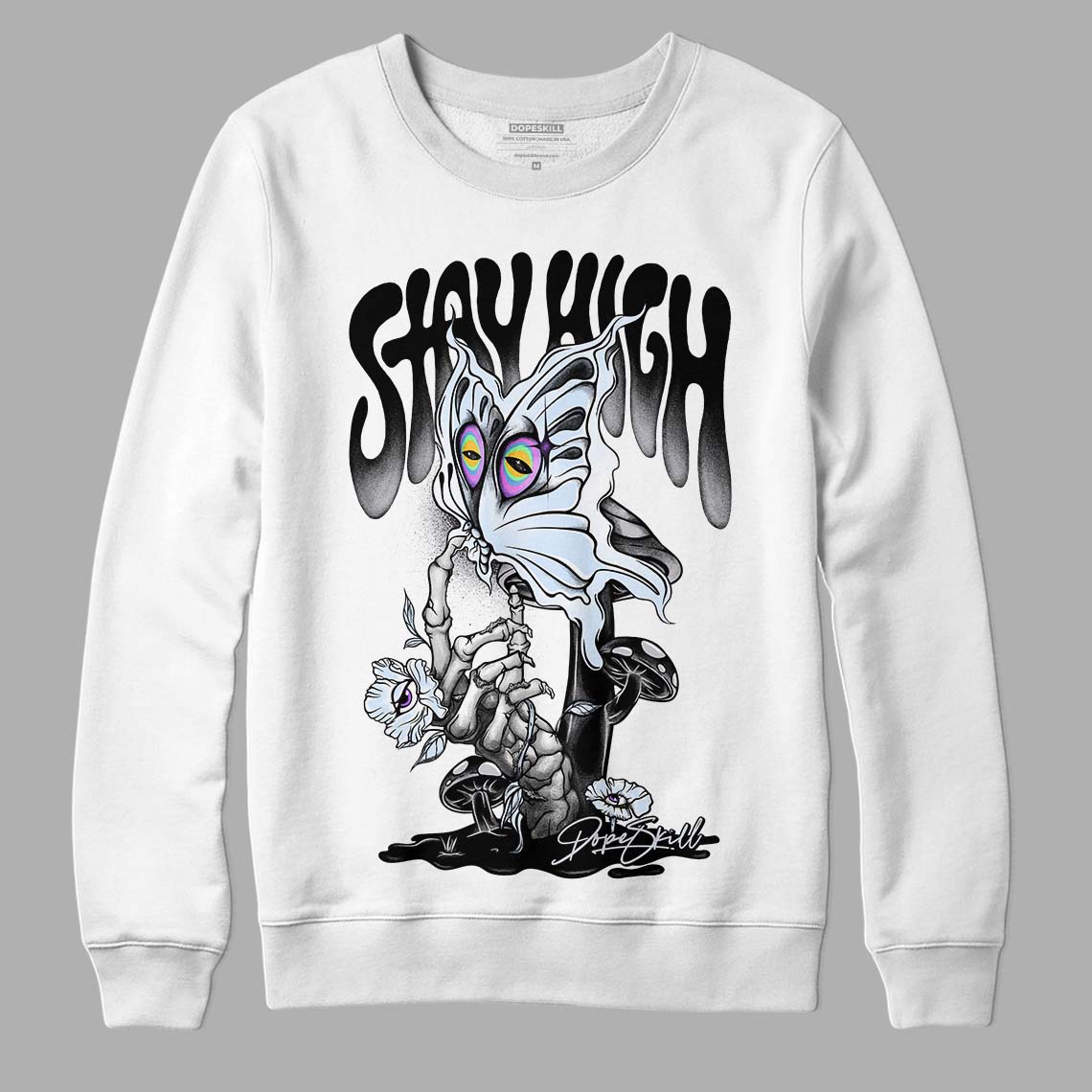 Black Metallic Chrome 6s DopeSkill Sweatshirt Stay High Graphic - White