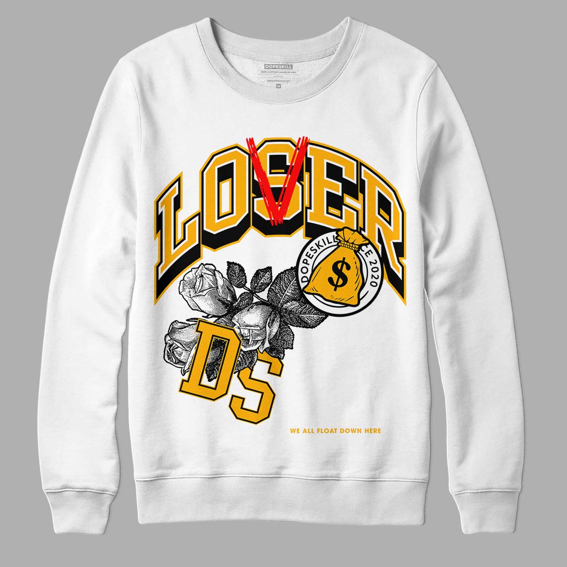 Goldenrod Dunk DopeSkill Sweatshirt Loser Lover Graphic - White 