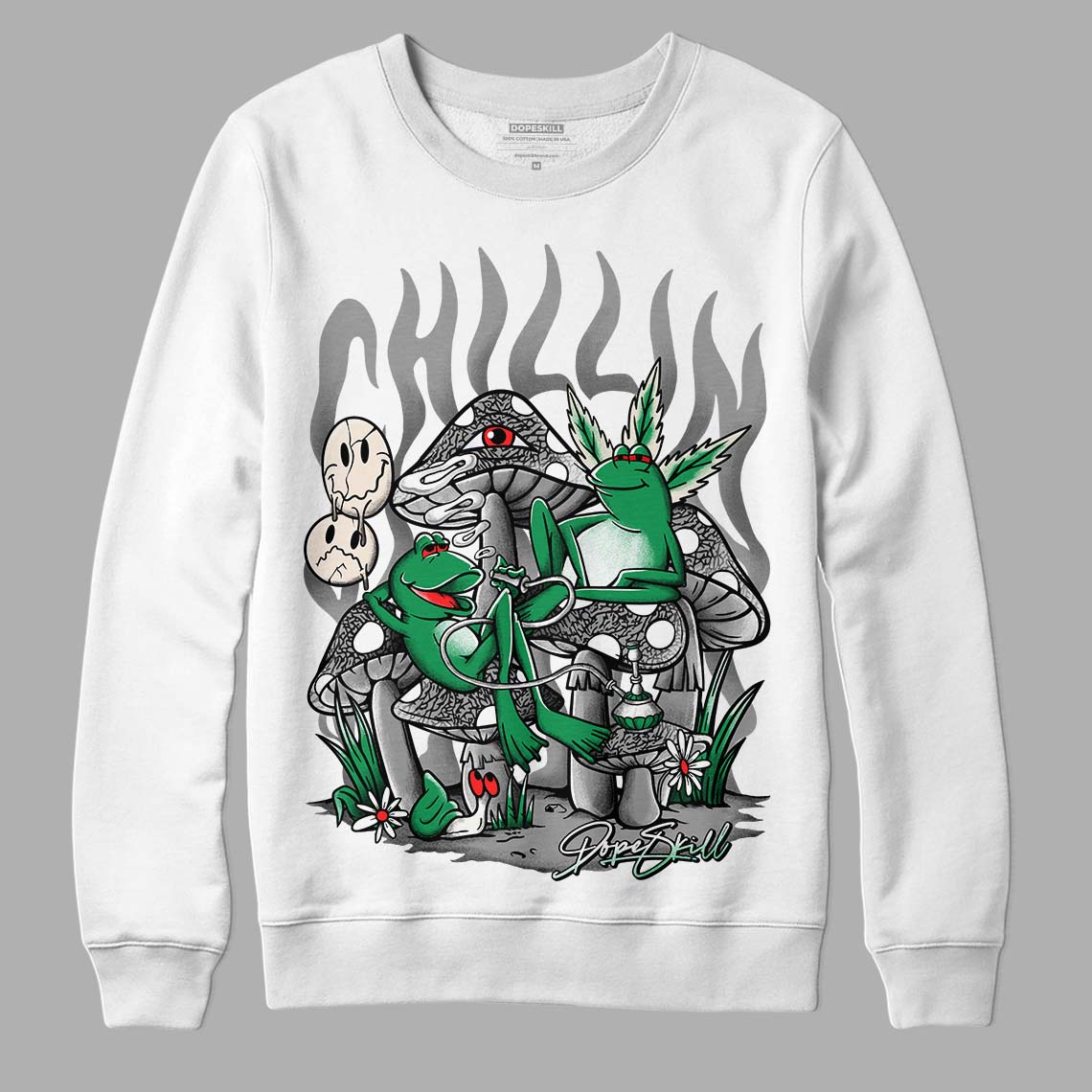  Jordan 3 WMNS “Lucky Green” DopeSkill Sweatshirt Chillin Graphic Streetwear - White