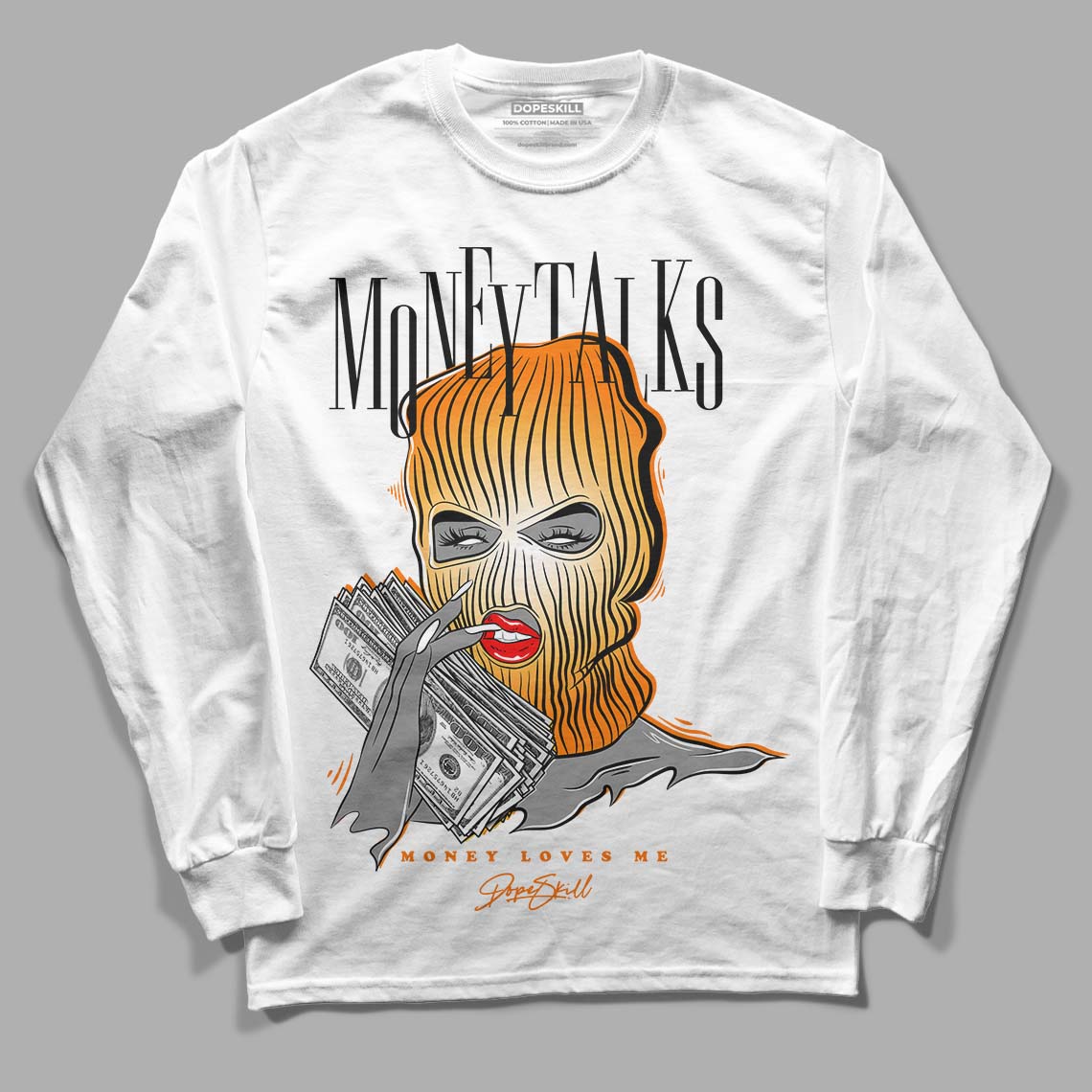 Wmns Dunk Low 'Magma Orange DopeSkill Long Sleeve T-Shirt Money Talks Graphic Streetwear - White