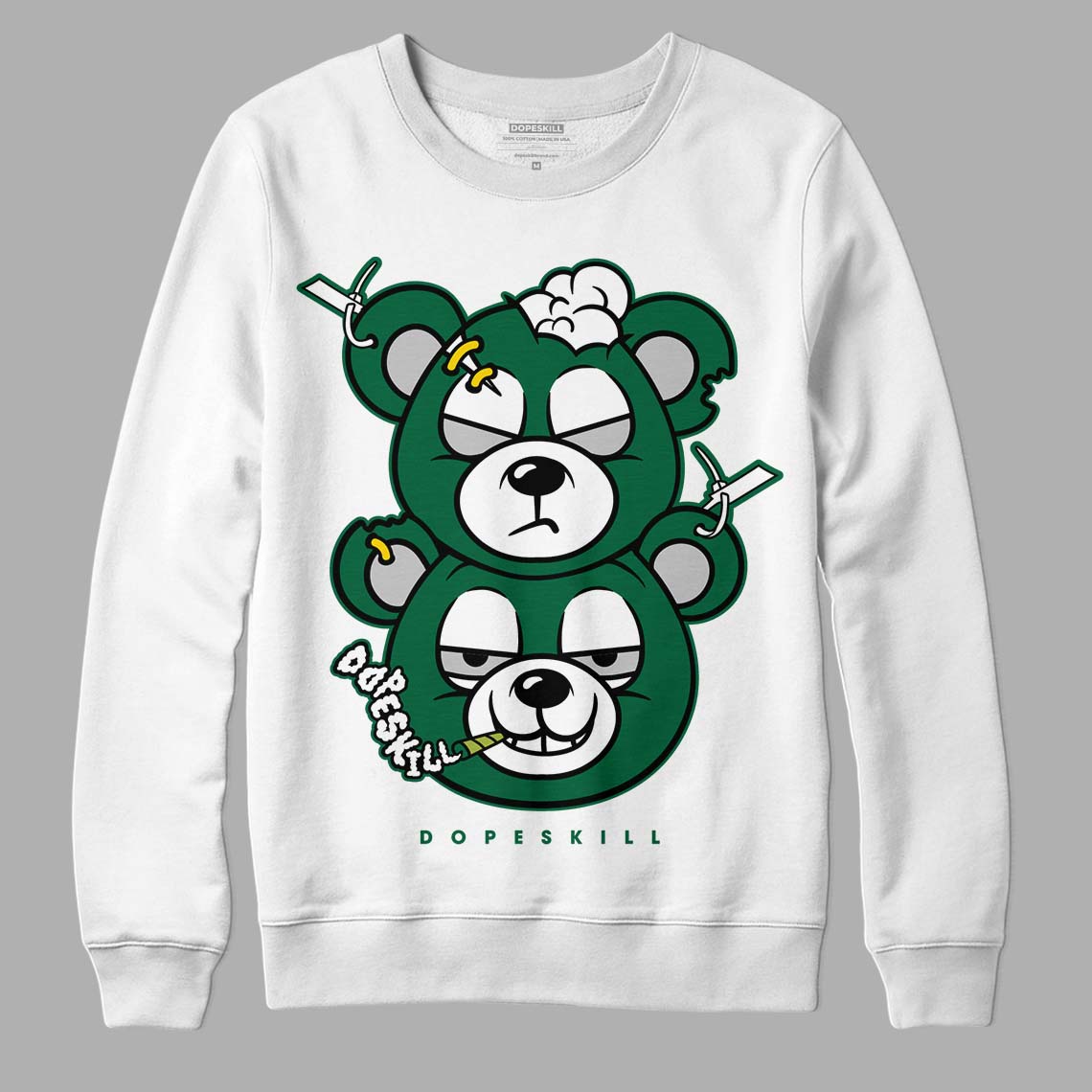 Gorge Green 1s DopeSkill Sweatshirt New Double Bear Graphic - White 