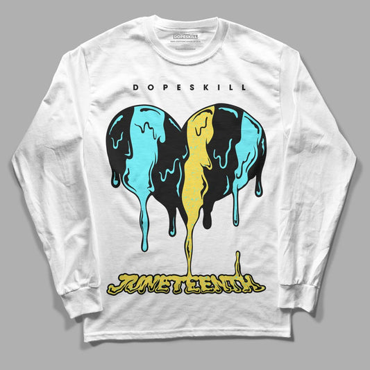 Aqua 5s DopeSkill Long Sleeve T-Shirt Juneteenth Heart Graphic - White