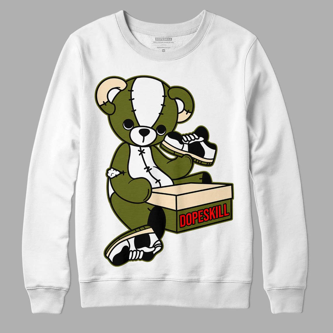 Travis Scott x Jordan 1 Low OG “Olive” DopeSkill Sweatshirt Sneakerhead BEAR Graphic Streetwear - White