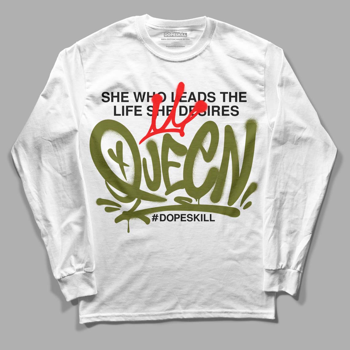 Travis Scott x Jordan 1 Low OG “Olive” DopeSkill Long Sleeve T-Shirt Queen Graphic Streetwear - White