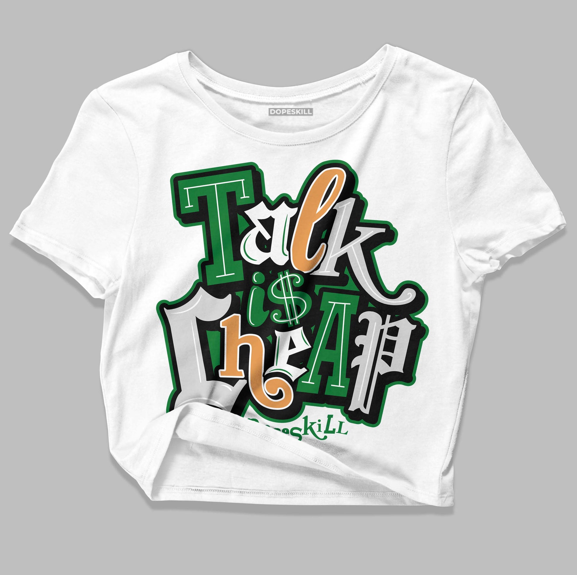 Nike SB x Jordan 4 “Pine Green” DopeSkill Women's Crop Top Talk Is Chip Graphic Streetwear - White