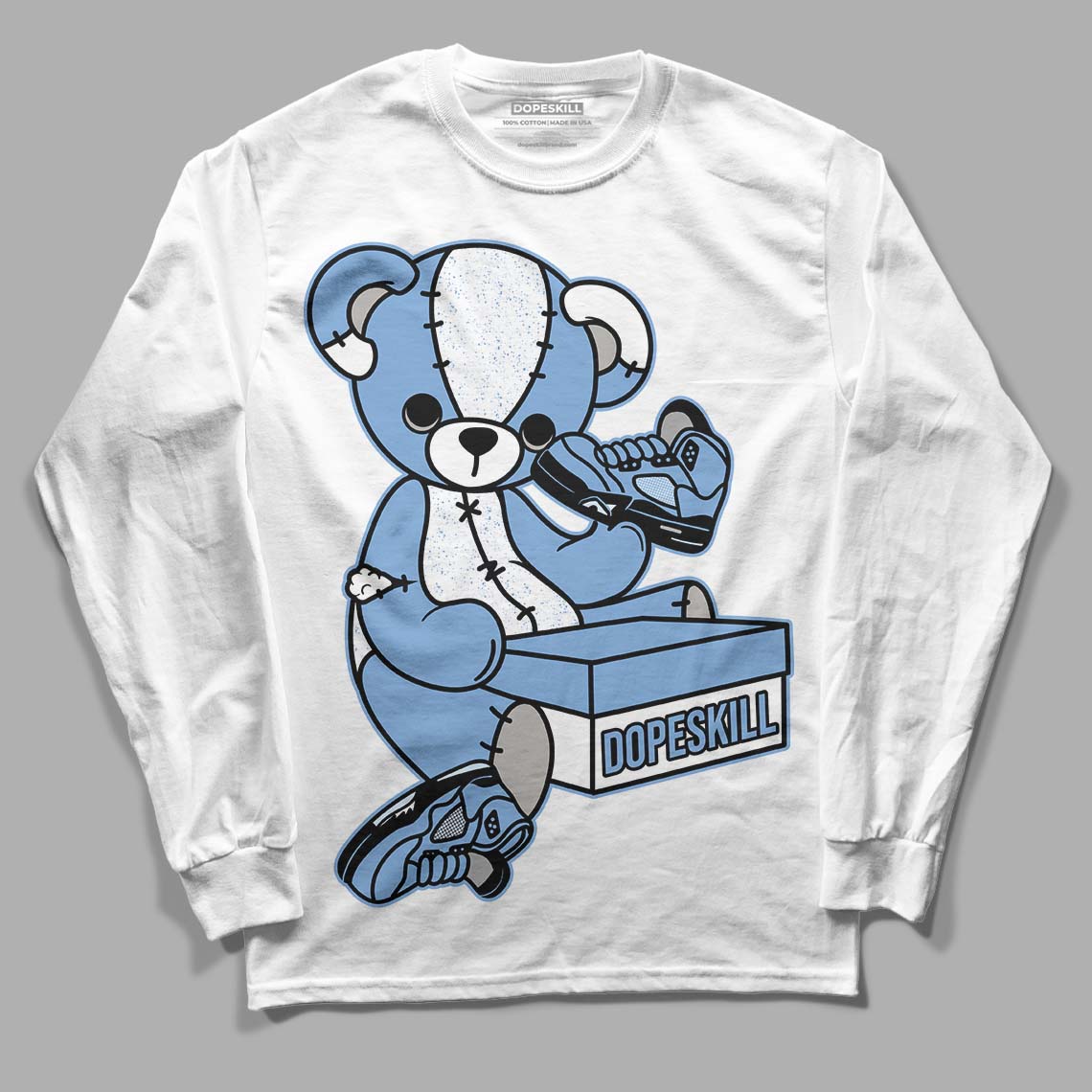 Jordan 5 Retro University Blue DopeSkill Long Sleeve T-Shirt Sneakerhead BEAR Graphic Streetwear - White