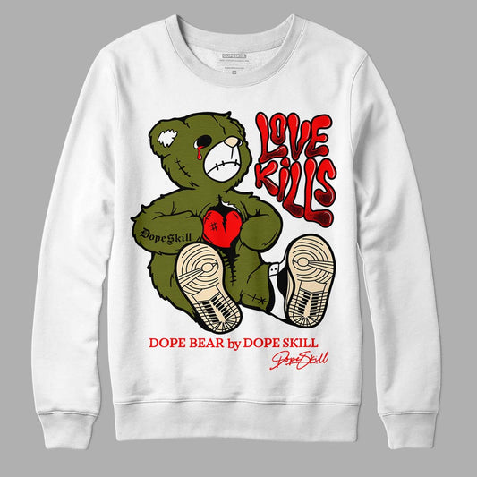 Travis Scott x Jordan 1 Low OG “Olive” DopeSkill Sweatshirt Love Kills Graphic Streetwear - White